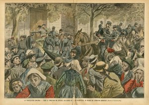 Illustrazione di Eugene Damblans (1865-1945) in Le Pèlerin, 27/10/07 - La persecuzione continua in Finistère, i curati del loro presbiterio sono espulsi in mezzo all