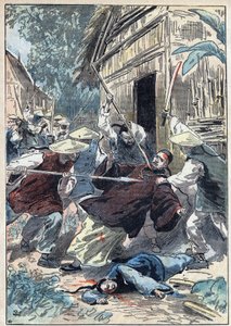 Il prete francese Berthollet (1865-1898), prete delle Missioni Estere, fu assassinato dalle guardie nazionali cinesi vicino alla città di Yun Ngan Cheou il 21 aprile 1898. Illustrazione di Damblans in "Le Pelerin" del 10 luglio
