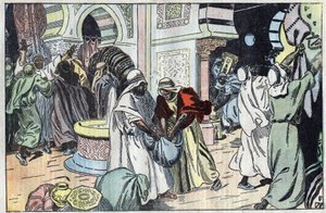 I Wahabiti, dopo aver preso La Mecca, saccheggiarono il palazzo del re Hussein. Illustrazione di Damblans. In "Le Pelerin" del 2 novembre da Eugene Damblans