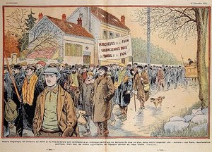 Minatori disoccupati del Nord della Francia e della regione del Pas-de-Calais in marcia verso Parigi, illustrazione da 