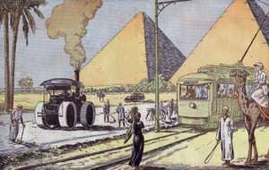 Veduta delle piramidi di Giza in Egitto, illustrazione di Eugene Damblans dal giornale francese "Le Pelerin" 1 gennaio da Eugene Damblans