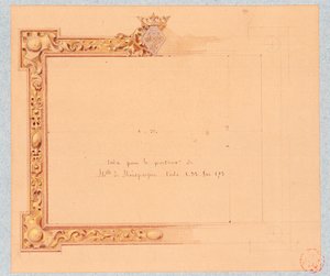 Progetto della cornice per il ritratto di Mademoiselle de Montpensier, di Eugène Emmanuel Viollet-Le-Duc (1814-1879), disegno ad acquerello