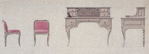 Sedia a schienale basso e scrivania per la Stanza Dorata da Eugene Emmanuel Viollet le Duc