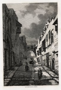 La rue des chevaliers, a Rodi, disegno di Eugene Flandin, per illustrare il suo viaggio nell