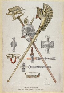 Accessori del guerriero gallico: stendardo decorativo, elmo e corno da guerra (carnyx) - in "Cahiers d