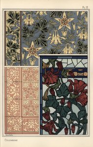 Colombina, Aquilegia vulgaris, fiore in motivi per carta da parati, vetro colorato e piastrelle da Eugene Grasset