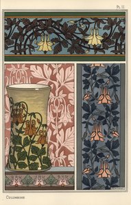 Fiore di aquilegia, Aquilegia vulgaris, in motivi per carta da parati, tessuti e vasi da Eugene Grasset