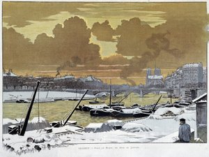 Il ponte di Sully, a Parigi coperto di neve, una sera di gennaio 1886 - di Grasset da Eugene Grasset