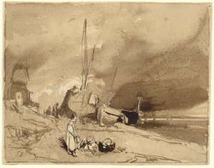 Bord de Plage (barche da pesca su una spiaggia, nuvole di tempesta in lontananza)