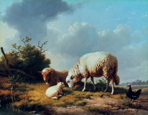 Pecore e pollame in un paesaggio, XIX secolo