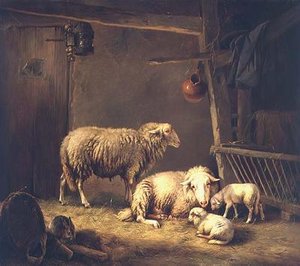 Pecore in un fienile da Eugene Joseph Verboeckhoven