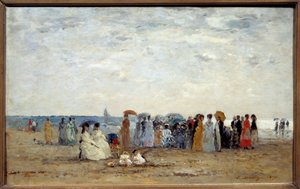 Bagnanti sulla spiaggia di Trouville, Calvados. Dipinto di Eugène Louis Boudin da Eugene Louis Boudin
