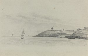 Paesaggio Costiero con Navi, Mulino a Vento in Lontananza, c. 1858 da Eugene Louis Boudin
