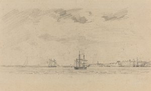 Paesaggio costiero con navi da Eugene Louis Boudin