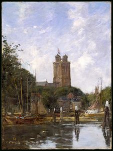 Dordrecht, la Grote Kerk dal canale, 1884 da Eugene Louis Boudin