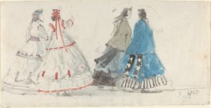 Quattro signore in crinoline che camminano a Trouville da Eugene Louis Boudin