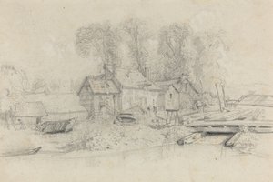 Paesaggio fluviale con edifici, barche e figure da Eugene Louis Boudin
