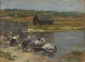 Lavandaie al bordo dello stagno, 1880-85 da Eugene Louis Boudin