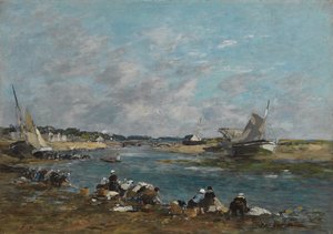 Lavandaie sulle rive del fiume Touques; Lavandieres sur un des bras de la Touques, 1866 da Eugene Louis Boudin