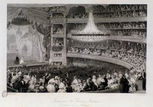 Ovatione di un attore durante una rappresentazione al Théâtre des Italiens a Parigi. Incisione di Eugene Louis Lami (1800-1890) 1843 Collezione privata da Eugene Louis Lami