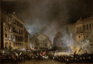 Episodio della Rivoluzione del 1854 a Puerta del Sol a Madrid