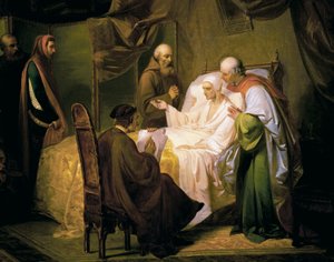 Dante Alighieri (1265-1321) sul letto di morte da Eugenio Moretti Larese