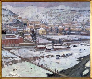 Veduta di Genova sotto la neve