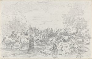 Mandrie che attraversano un ruscello da Eugène Boudin