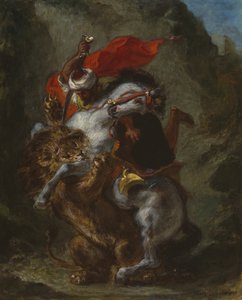 Cavaliere arabo attaccato da un leone da Eugène Delacroix