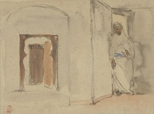 Arabo davanti alla porta della sua casa da Eugène Delacroix