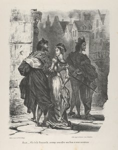 Faust che cerca di sedurre Margherita, Goethe, Faust, 1825-27 da Eugène Delacroix