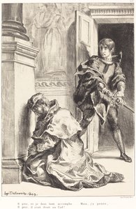 Amleto è tentato di uccidere il re Atto III, Scena III da Eugène Delacroix