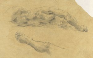 Uomo nudo sdraiato; la sua gamba separata da Eugène Delacroix