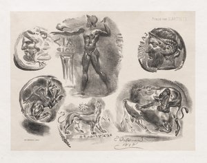 Foglio di sei monete antiche da Eugène Delacroix