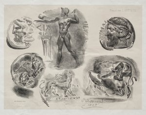 Foglio con sei medaglie antiche da Eugène Delacroix