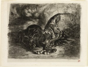 Cavallo Selvaggio Abbattuto da una Tigre da Eugène Delacroix