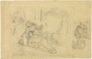 Donna morente (?), uomo in camera da letto, due schizzi dello stesso da Eugène Delacroix
