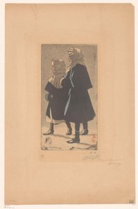 Due ragazze in abiti invernali da Eugène Delâtre (signed by artist)