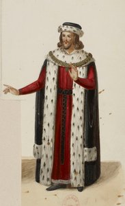 Costume di Enguerrand de Marigny (La Tour de Nesle, 1832) (ritagliato) da Eugène Du Faget