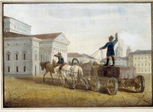 Trasporto dei blocchi di granito sulla piazza del teatro a San Pietroburgo da Eugéne Pluchart