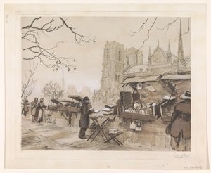 Veduta del Quai de Montebello a Parigi da Eugène Véder (signed by artist)