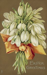 Mazzo di bucaneve, auguri di Pasqua (litografia a colori) da European School