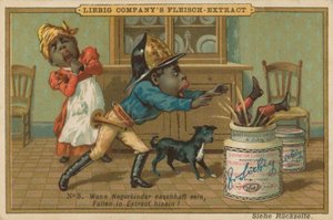 Cartone Animato Africano Cade nel Barattolo di Estratto di Carne Liebig da European School