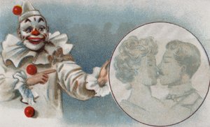 Clown che guarda una coppia che si bacia da European School