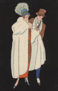 Coppia in abito alla moda (litografia a colori) da European School