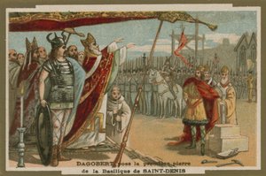 Dagoberto I che posa la prima pietra della Basilica di San Dionigi, Francia, VII secolo da European School