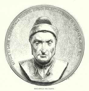 Maschera mortuaria di Dante Alighieri, poeta italiano medievale da European School