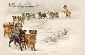 Cartolina con cane (litografia a colori) da European School