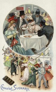 Gustando cioccolato Suchard a un ballo in maschera da European School