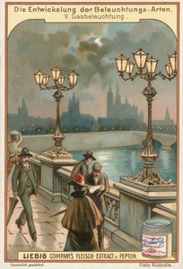 Luci a gas, carta Liebig, inizio XX secolo (cromo) da European School